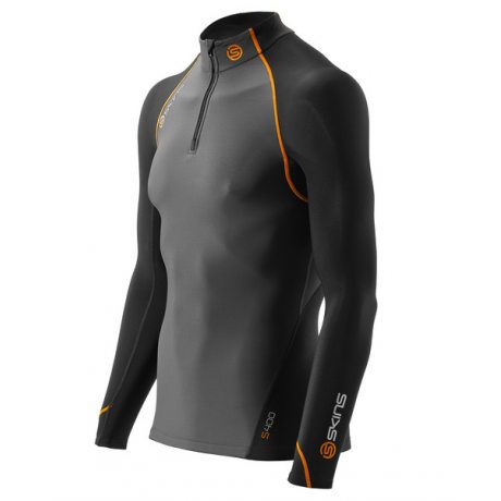 Skins Bio S400 Mens Black/Graphite/Orange Thermal L/S MckNeckw zip